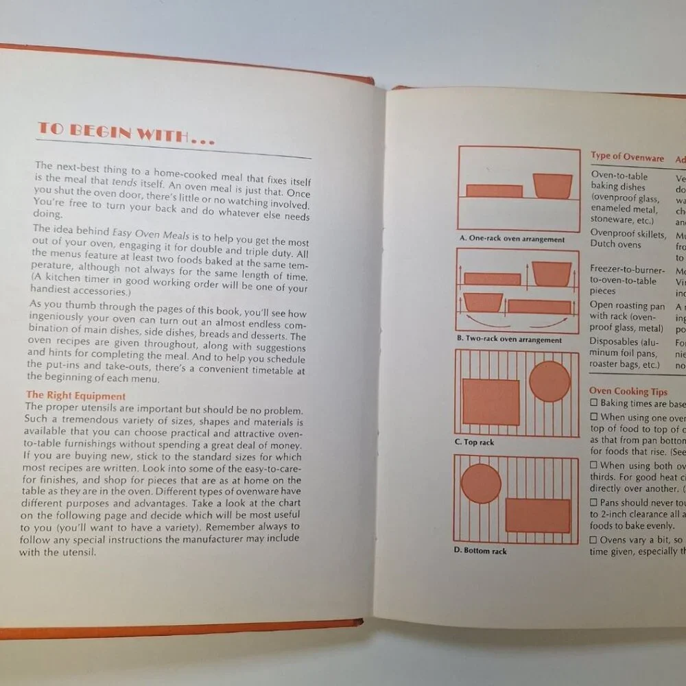 Betty Crockers Easy Oven Cook Book Meals Recipe 1973 Orange‎ Hardcover Dinner